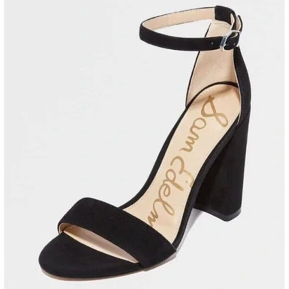 Sam Edelman Yaro Sandals Leather Ankle Strap Chunky Block Heels Black NWT Sz 8.5 - Picture 1 of 11
